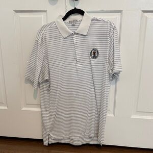 Peter Millar White and Navy Striped Polo Shirt - 2014 US Open at Pinehurst logo